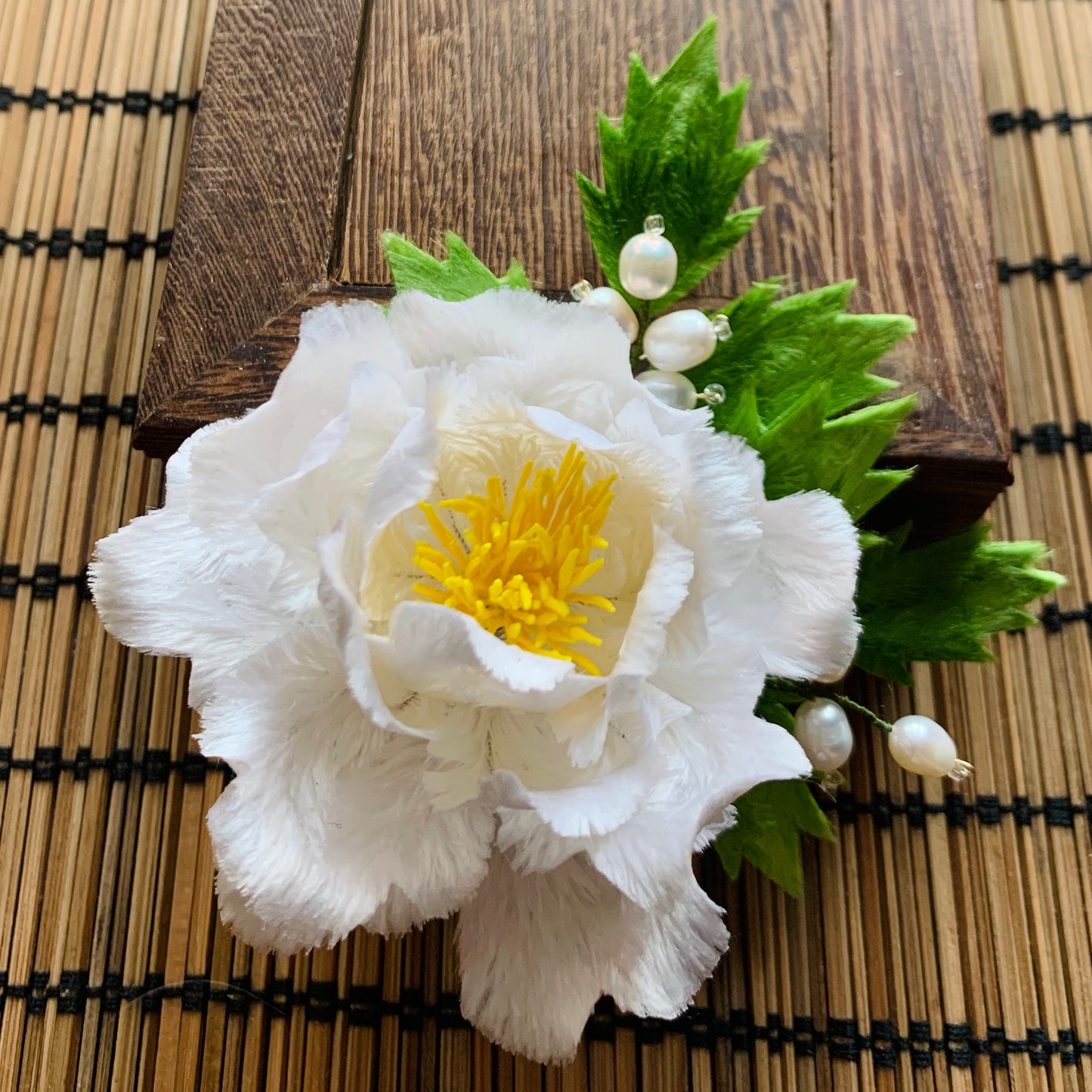 Handmade Velvet Flower White Peony Corsage for your wedding Groom Best Man