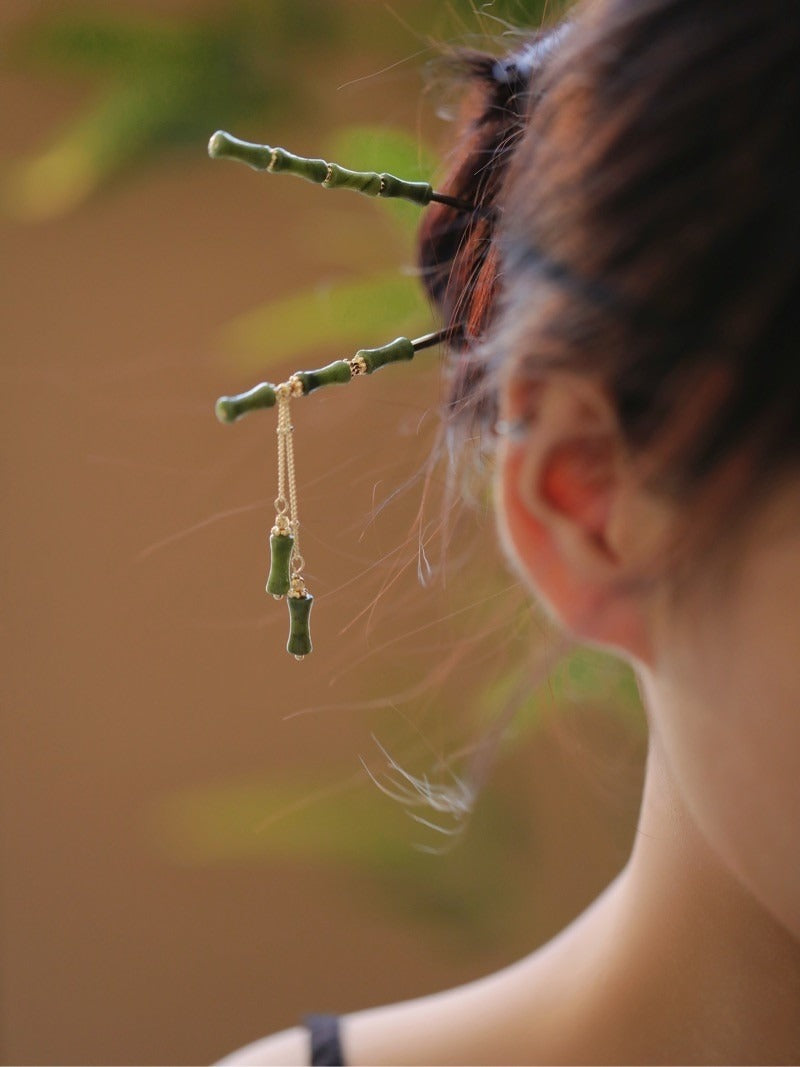 Chinese style bamboo knot hairpin tassel style