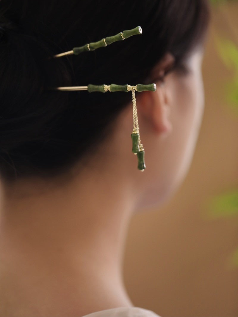 Chinese style bamboo knot hairpin tassel style